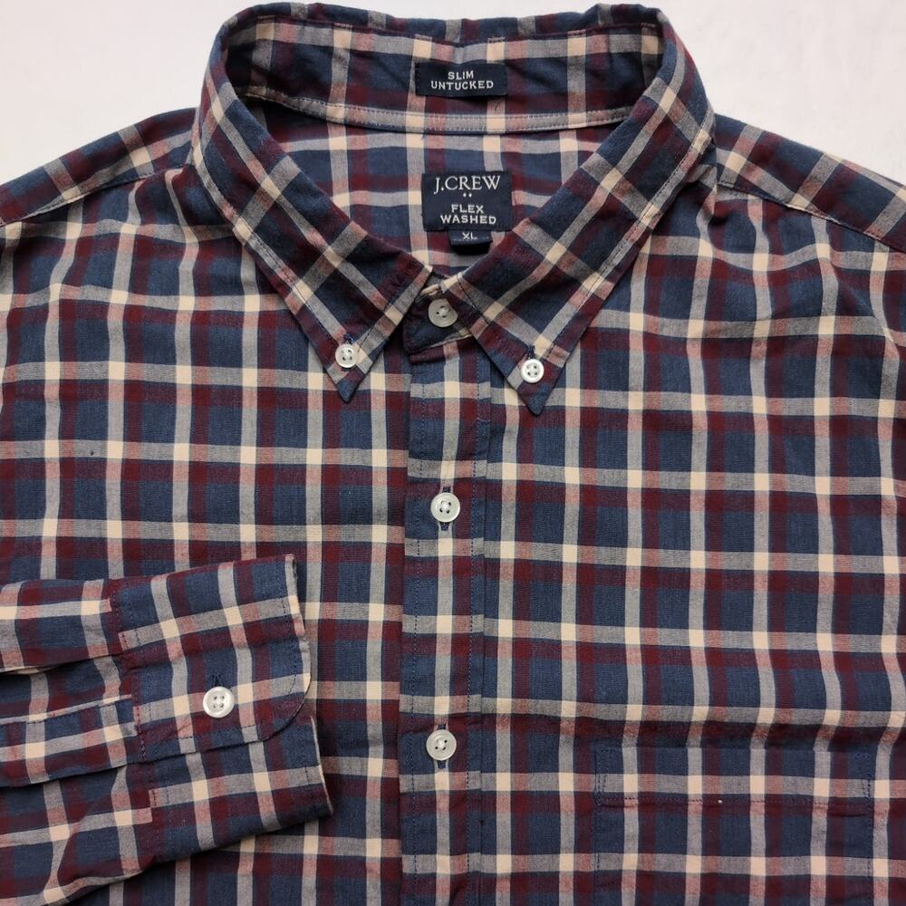 JCrew Flex Washed Slim Untucked Mens Long Sleeve Button Down Plaid Shirt - XL‎